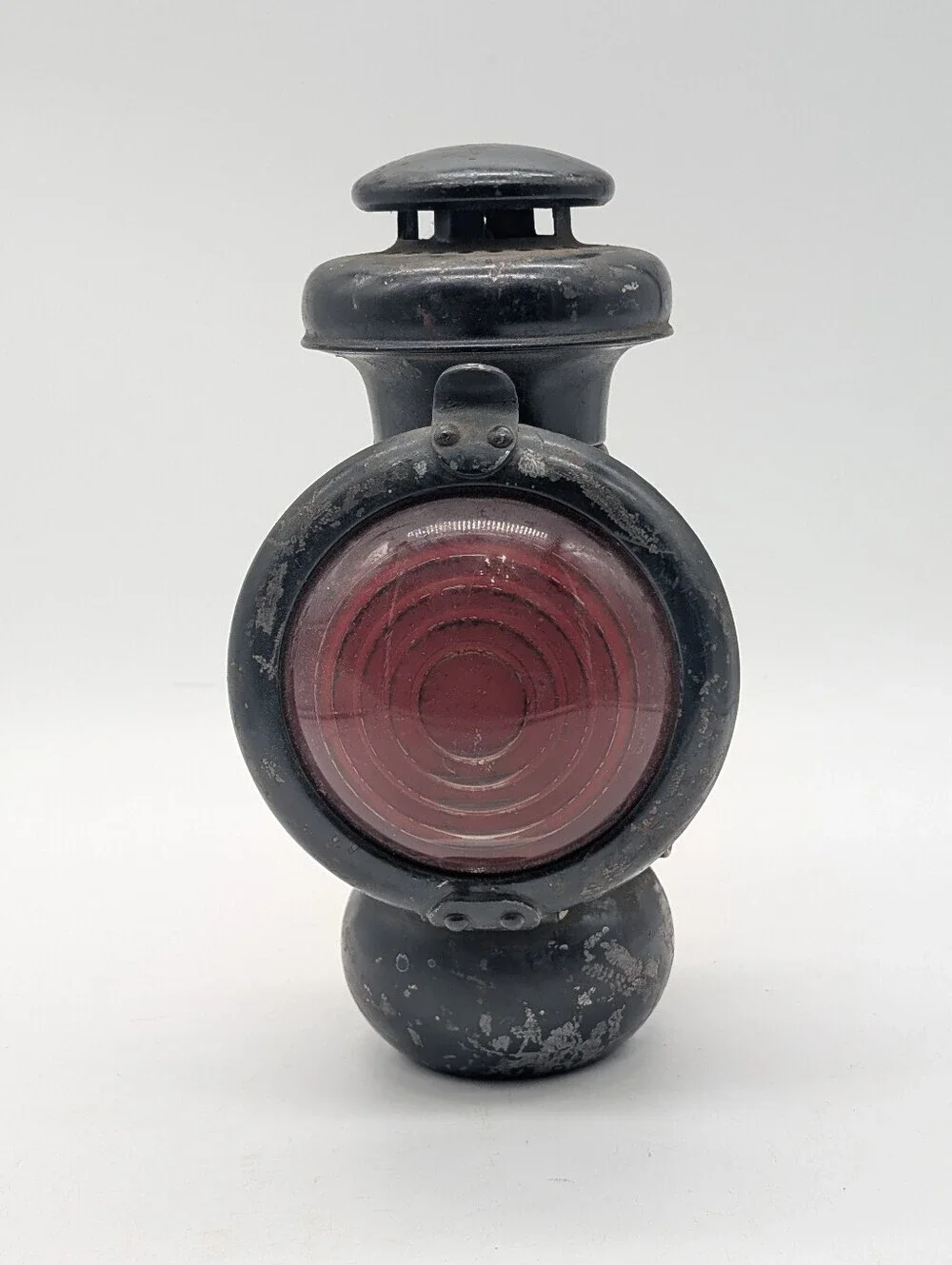 Antique Kerosene Vehicle Tail Light Lamp - Red Bullseye Glass Lens - Circa 1910s